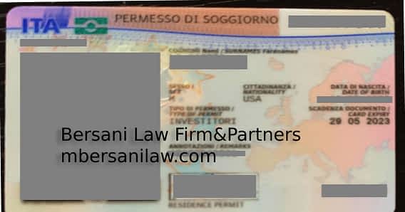 Investor Visa for Italy Residence Permit example