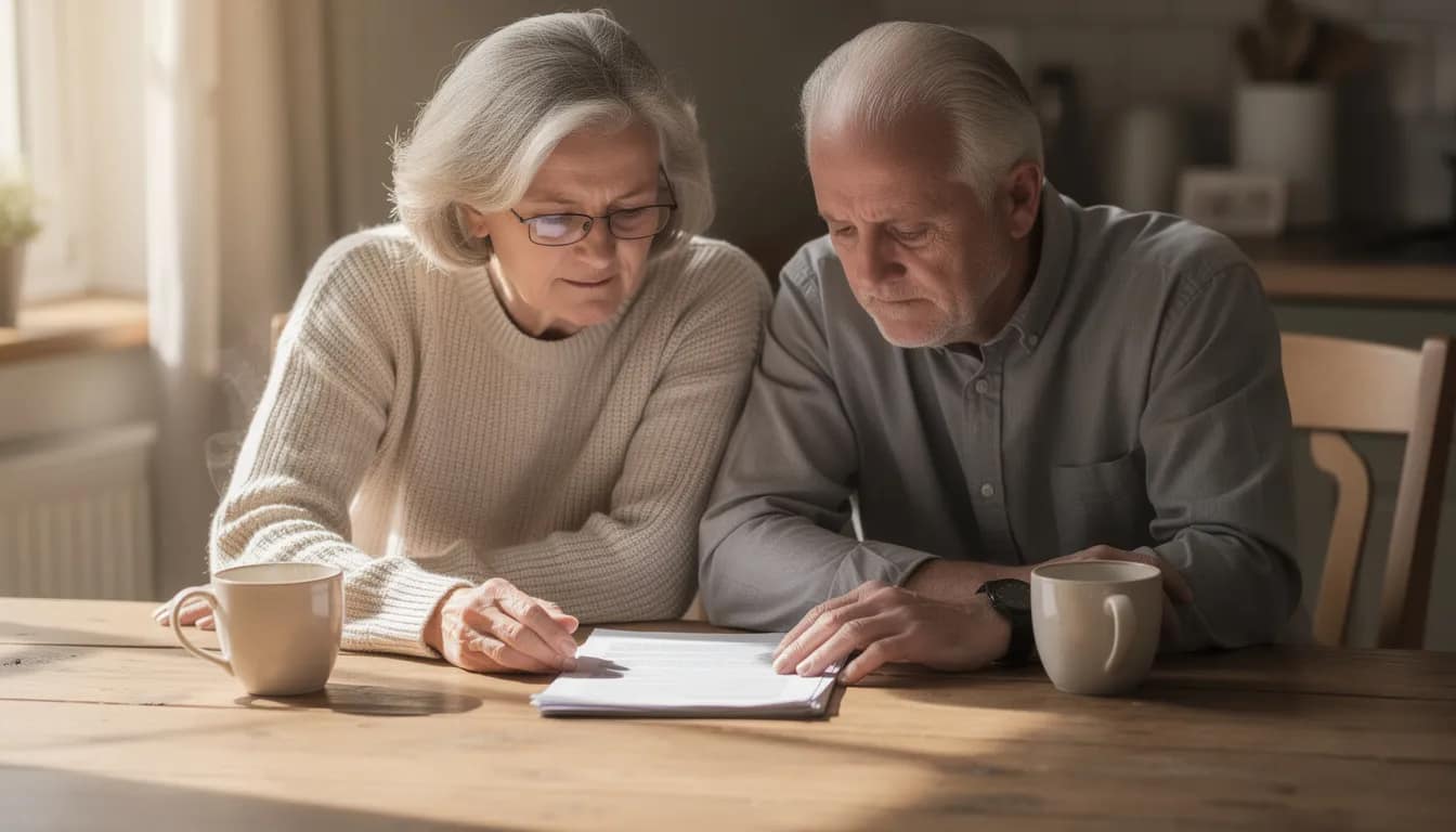 Retire in Italy Visa: Elective Residence Visa Guide for 2026 3 An older couple sits together at a wooden table, reviewing documents related to their Italy retirement visa application, with coffee cups in front of them. They appear focused and engaged, surrounded by a cozy atmosphere that reflects the warmth of the Italian lifestyle.