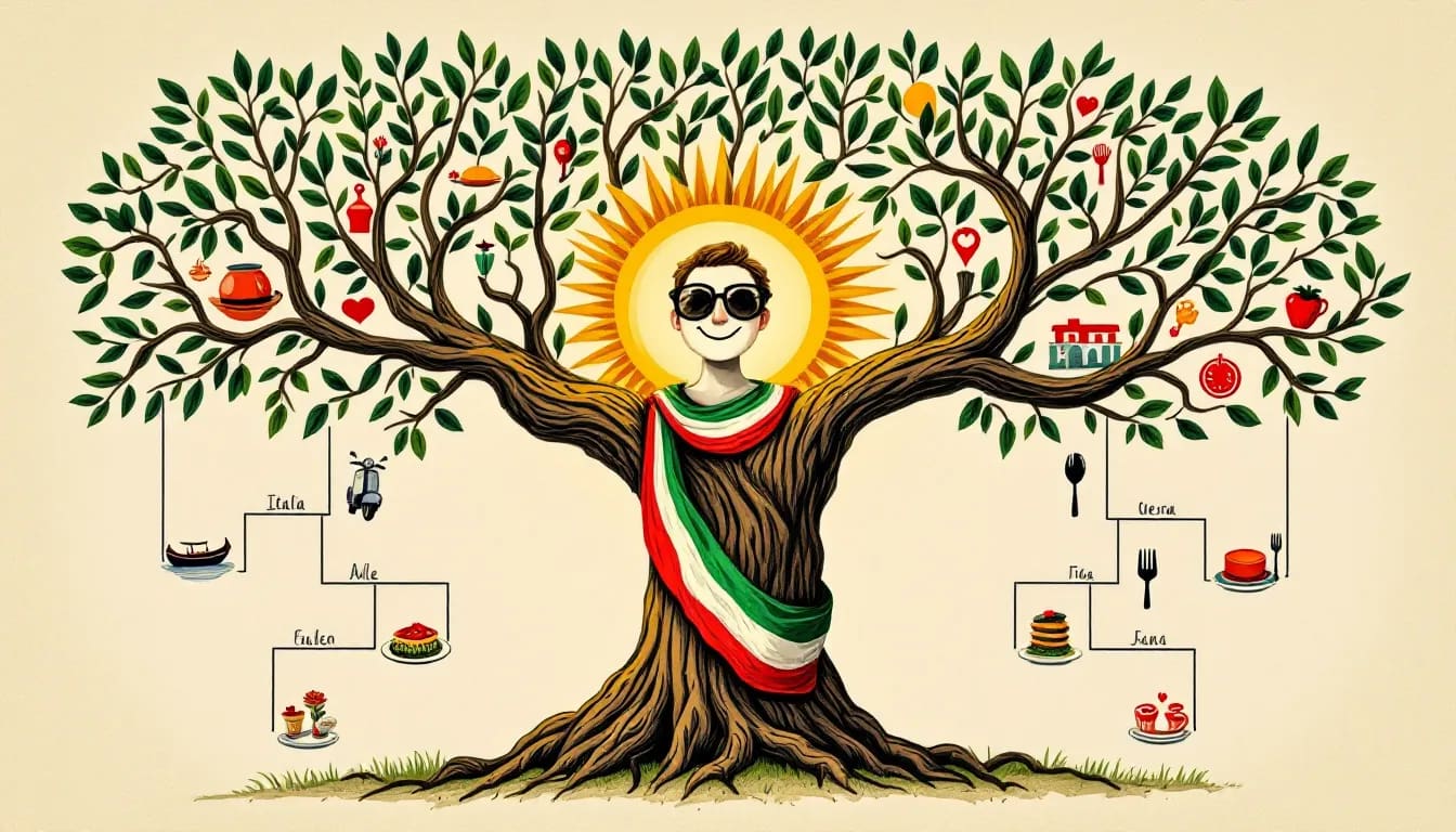 A family tree diagram showing the lineage of an individual claiming Italian citizenship by descent.