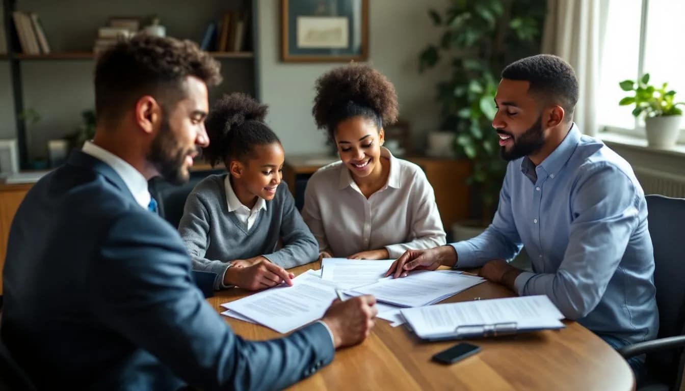 A family is gathered around a table with an attorney, reviewing legal documents that signify their hope to claim Italian citizenship by descent. The atmosphere reflects a sense of determination as they navigate the complexities of Italian nationality law and prepare their citizenship application.